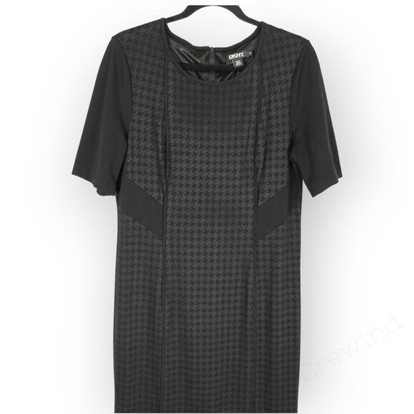 Sz14 DKNY Houndstooth Ponte Stretch Sheath KneeLength Slimming ShortSleeve - Picture 11 of 12